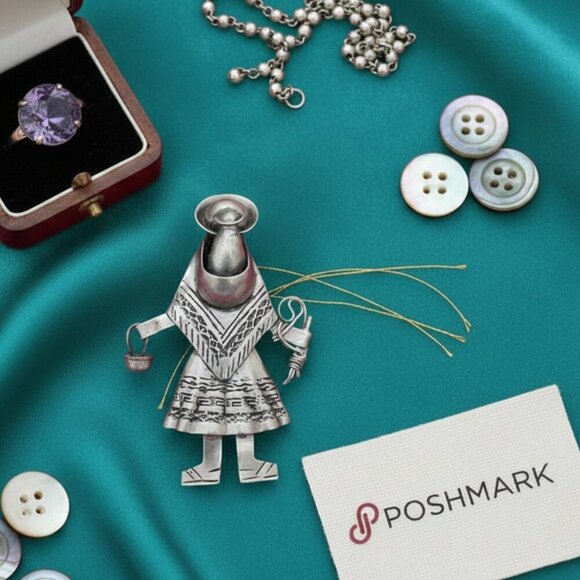 Vintage Sterling Silver Lady Brooch Pin - Unique Mexican Figural Art! - Picture 5 of 5